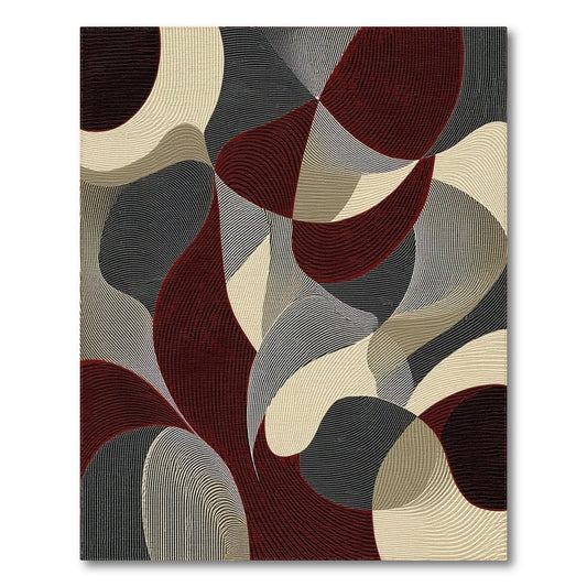 Burgundy Gray Wavy Curves Rug