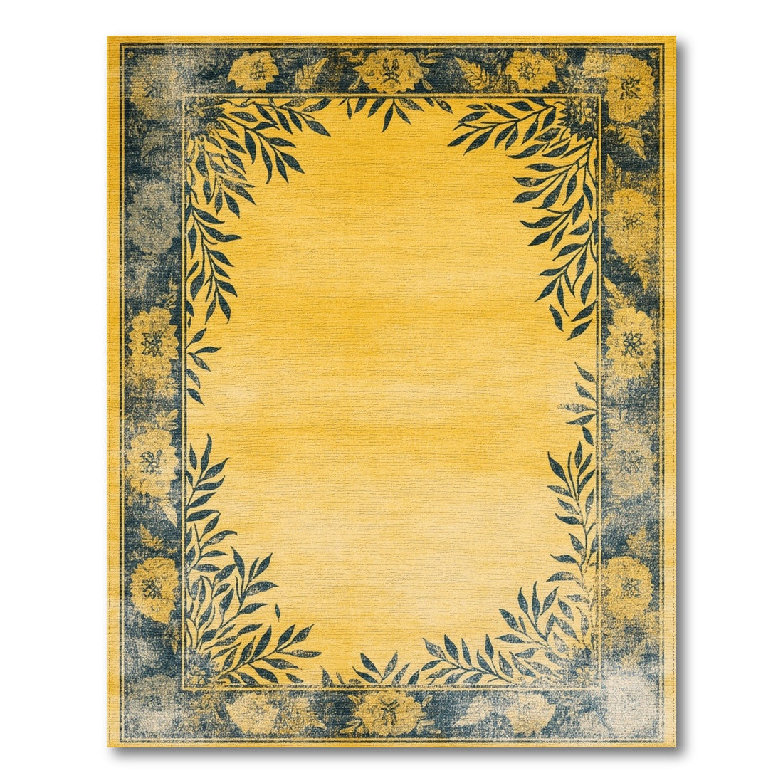 Yellow Floral Vintage Distressed Rug