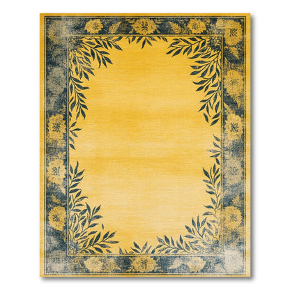 Yellow Floral Vintage Distressed Rug