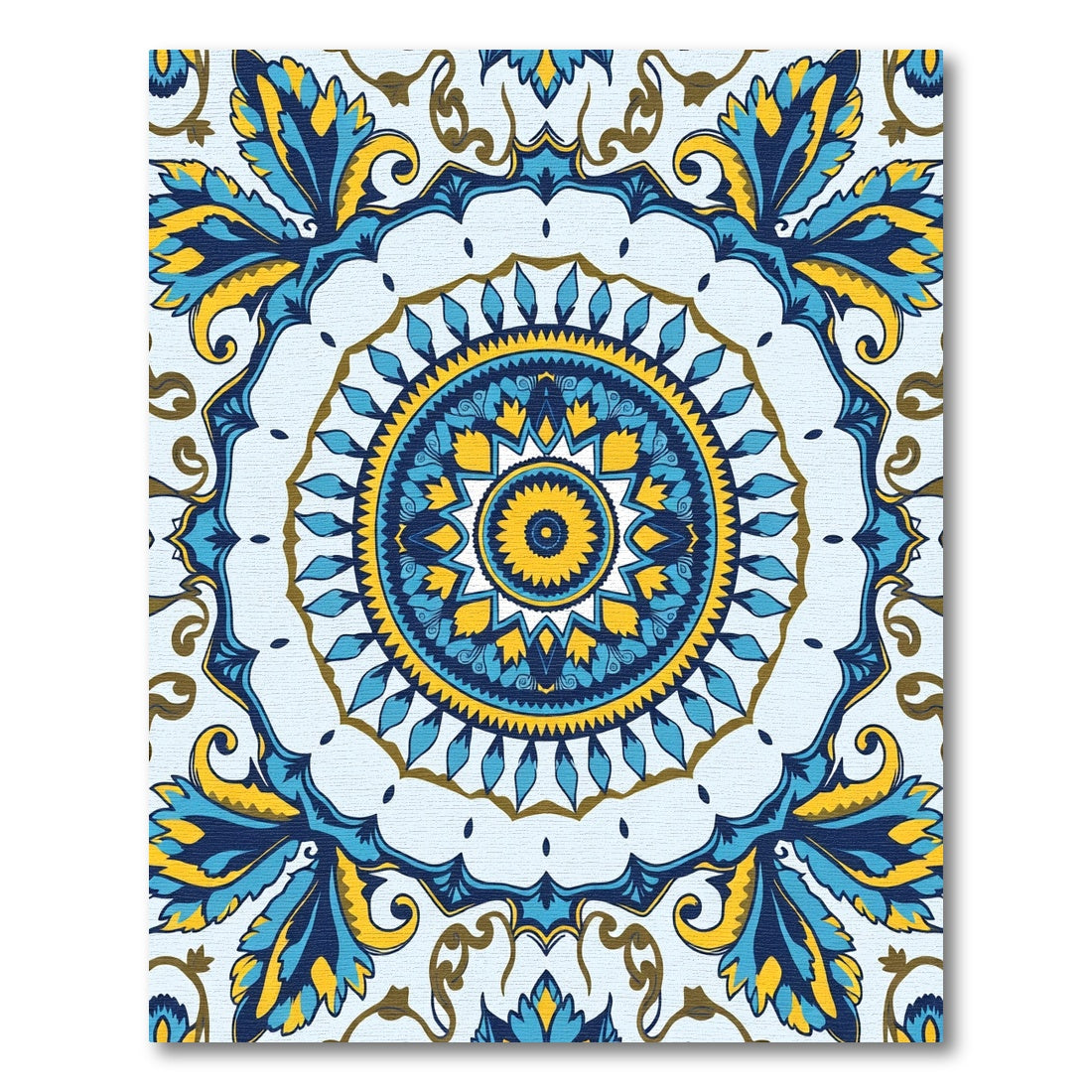Vibrant Blue Yellow Medallion Floral Rug