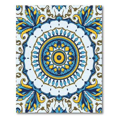 Vibrant Blue Yellow Medallion Floral Rug