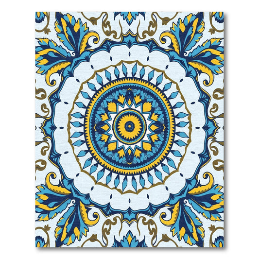 Vibrant Blue Yellow Medallion Floral Rug