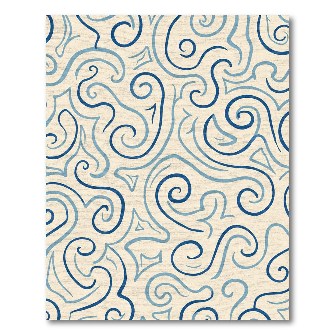 Cream Navy Swirling Abstract Curves Rug