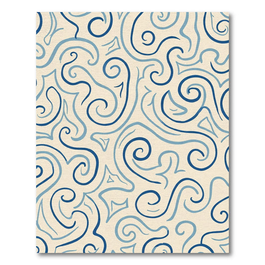 Cream Navy Swirling Abstract Curves Rug