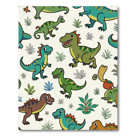 Playful Cartoon Dinosaur Jungle Adventure Rug