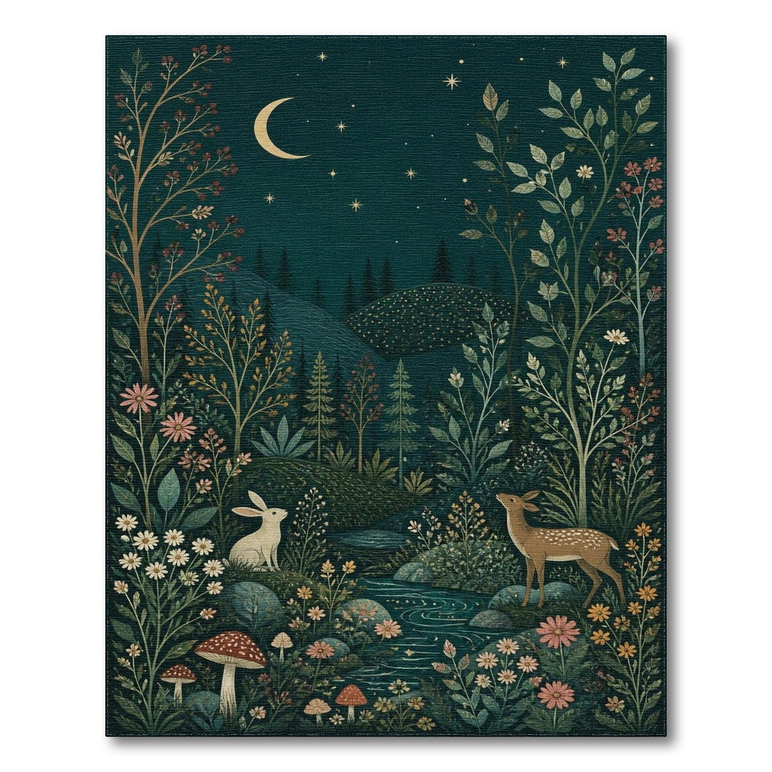 Moonlit Forest Wildlife Area Rug