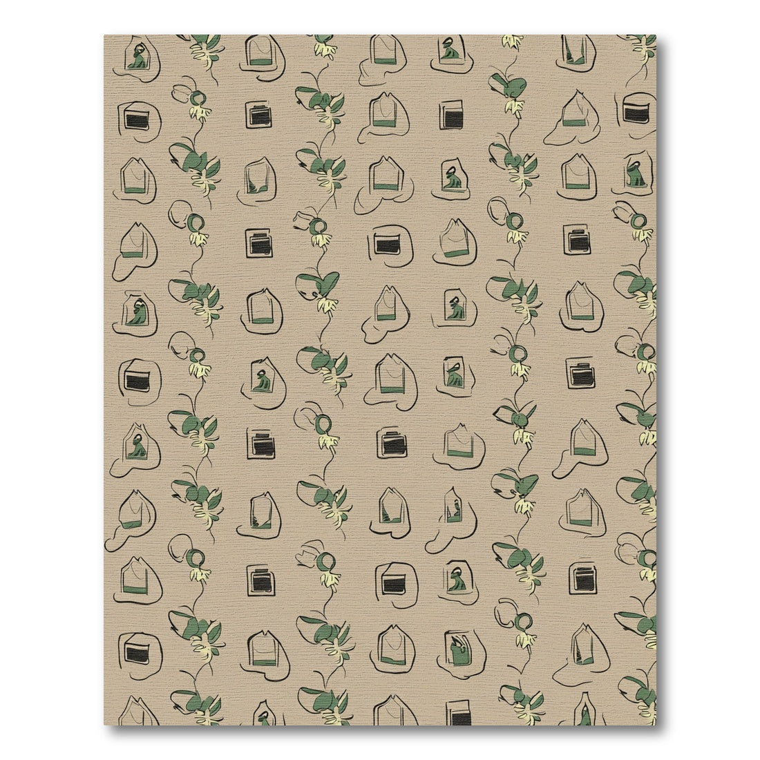 Abstract Green Vine And Square Rug