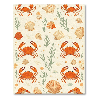 Coastal Orange Crab Shell Marine Life Rug
