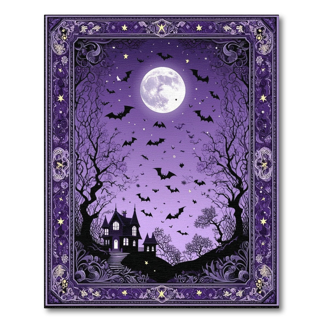 Distressed Vintage Purple Haunted Mansion Halloween Area Rug