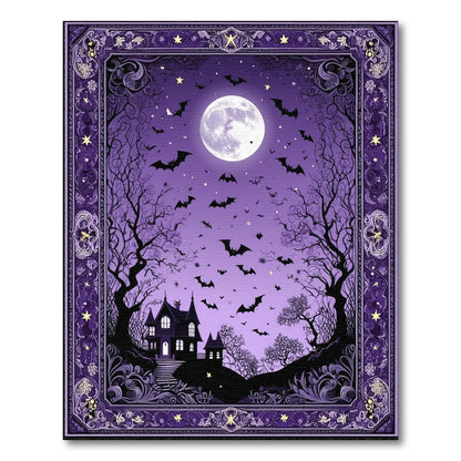 Distressed Vintage Purple Haunted Mansion Halloween Area Rug