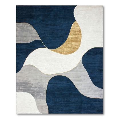 Navy Gold Abstract Wave Area Rug