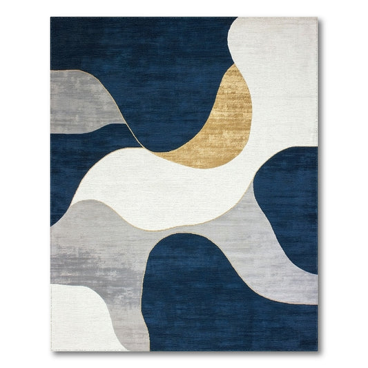 Navy Gold Abstract Wave Area Rug