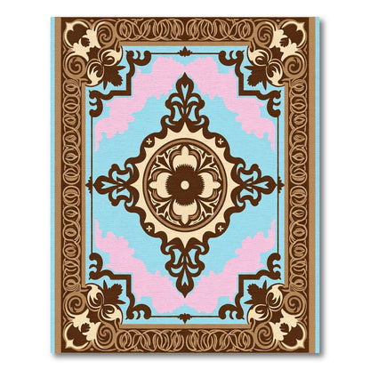 Retro Blue Pink Floral Medallion Rug