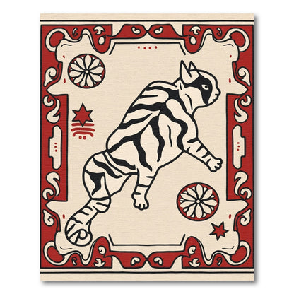 Bold Red Tiger Floral Frame Rug