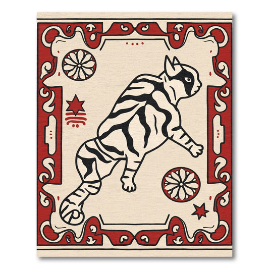 Bold Red Tiger Floral Frame Rug