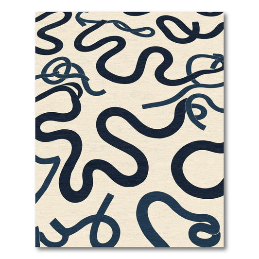 Navy Ribbons Cream Abstract Rug