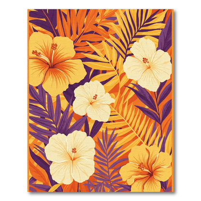 Tropical Hibiscus Floral Orange Purple Rug