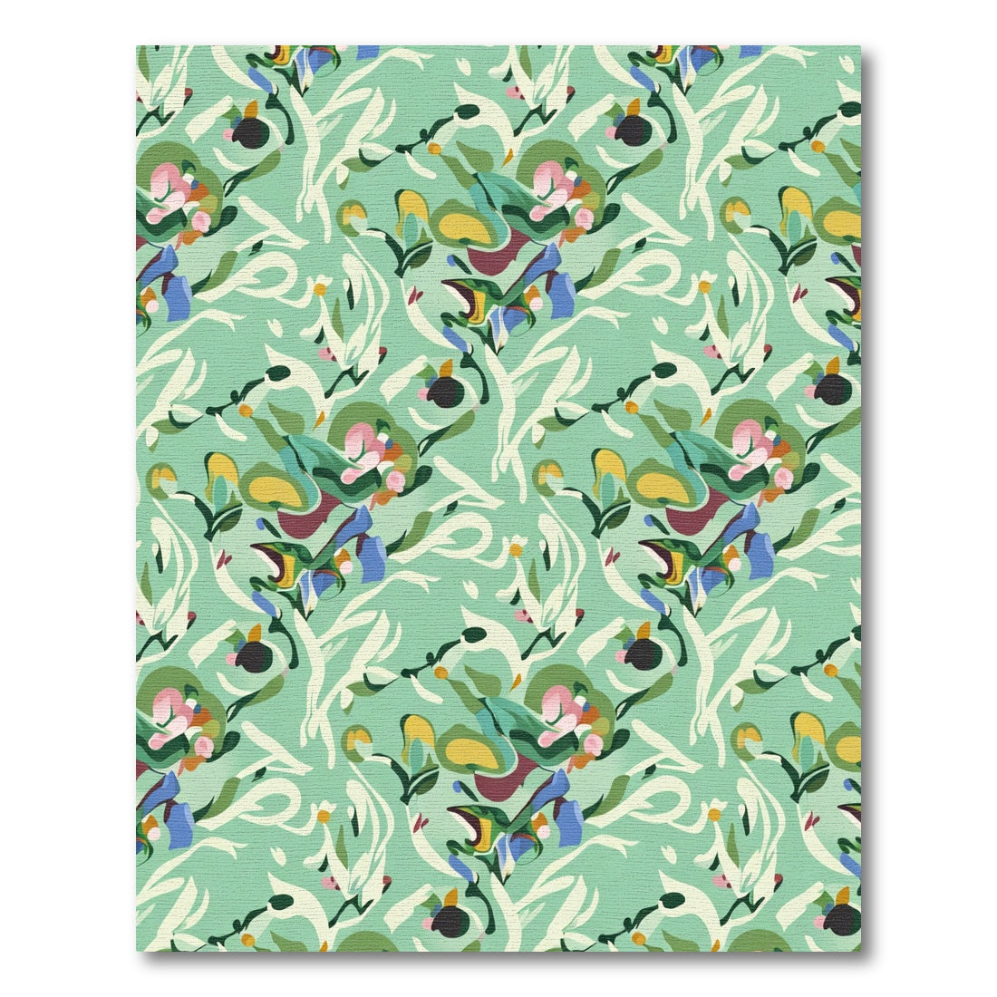 Abstract Emerald Green Floral Whimsical Rug