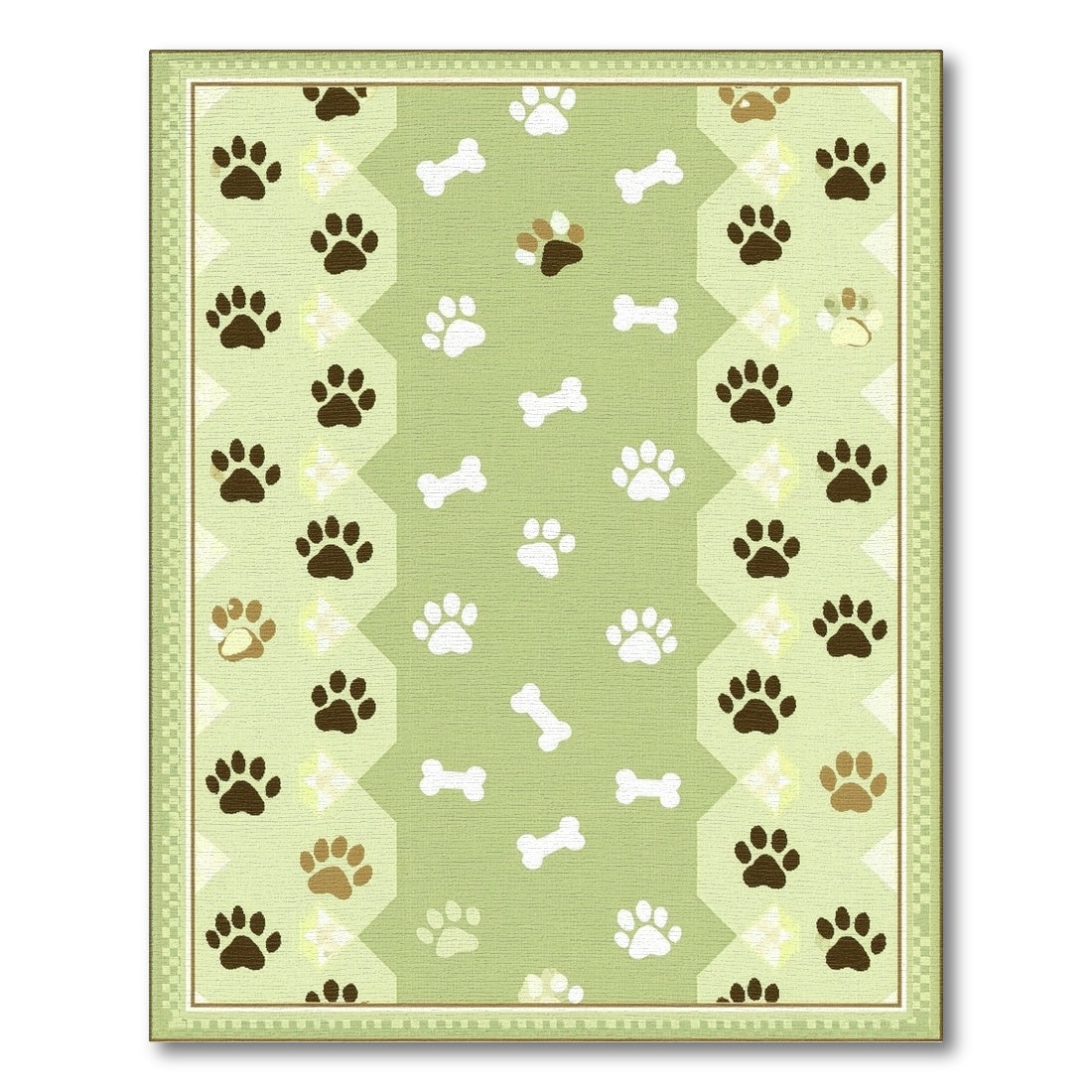 Green Paw Print Bone Kids Area Rug