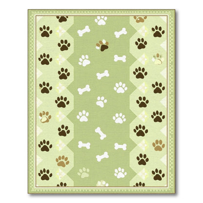 Green Paw Print Bone Kids Area Rug