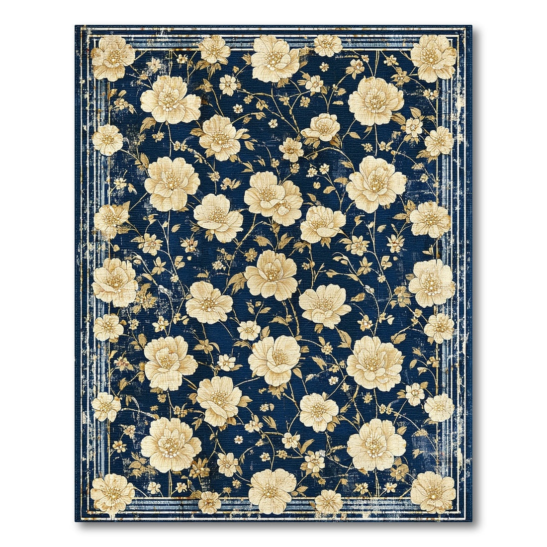 Vintage Floral Navy Blue Area Rug