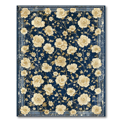 Vintage Floral Navy Blue Area Rug