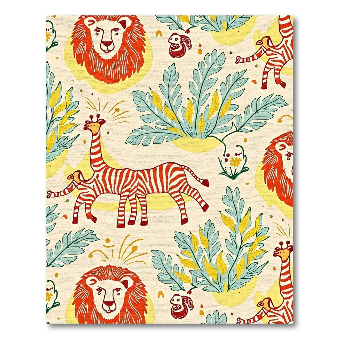 Playful Safari Animals Tropical Leaves Rug