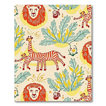 Playful Safari Animals Tropical Leaves Rug