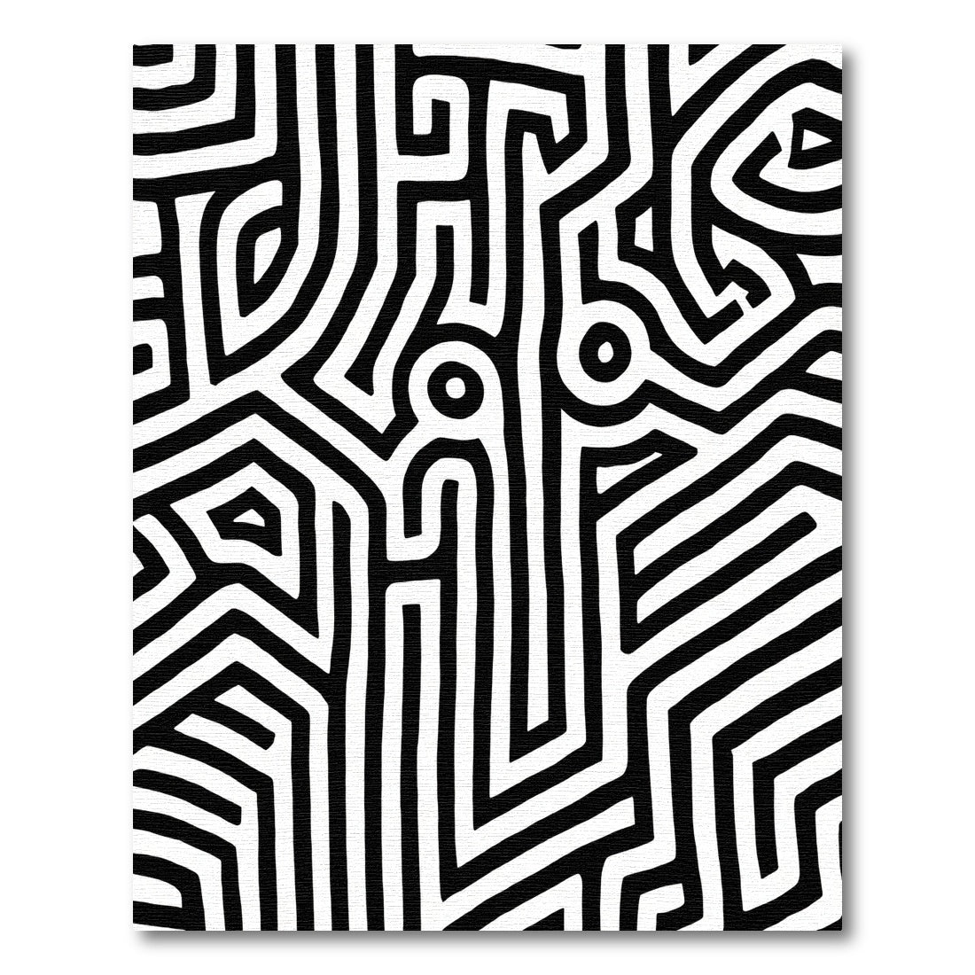 Abstract Black White Maze Rug