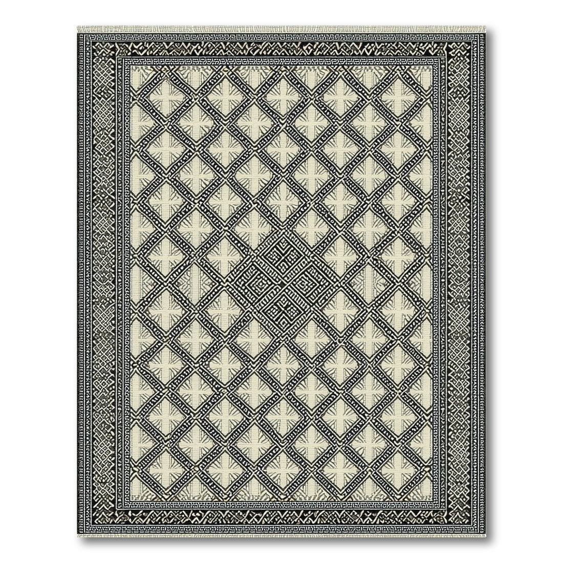Black White Geometric Lattice No. 7 Area Rug
