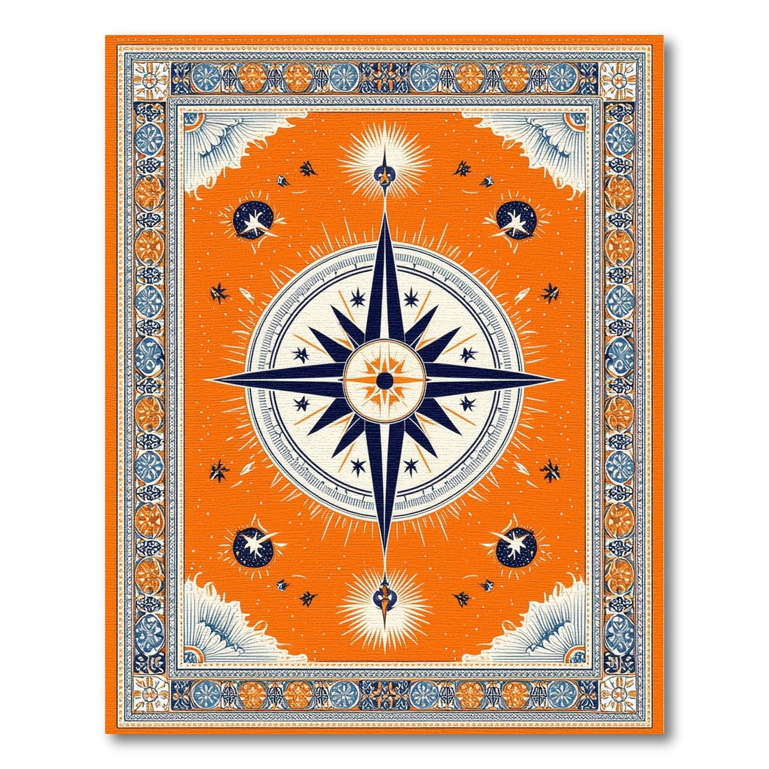 Orange Compass Rose Area Rug