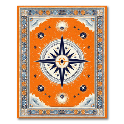 Orange Compass Rose Area Rug