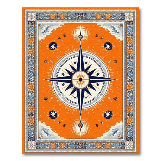 Orange Compass Rose Area Rug