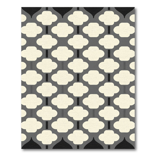 Cream and Gray Quatrefoil Lattice Rug