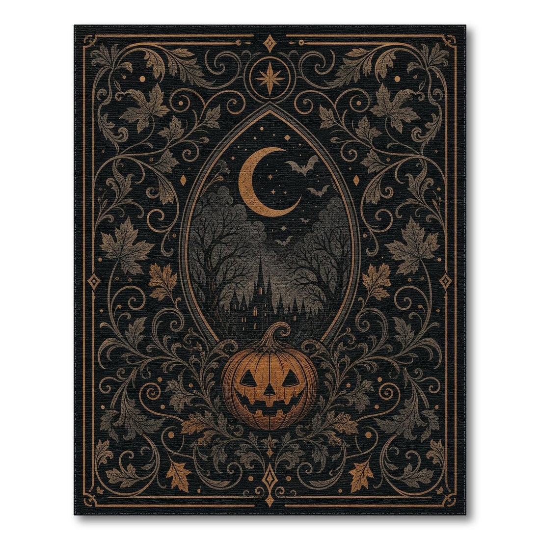 Gold and Silver Spooky Halloween Jack-o'-Lantern Area Rug