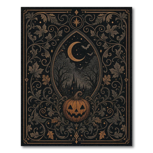 Gold and Silver Spooky Halloween Jack-o'-Lantern Area Rug