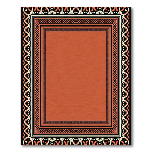 Terracotta Orange Intricate Border Rug