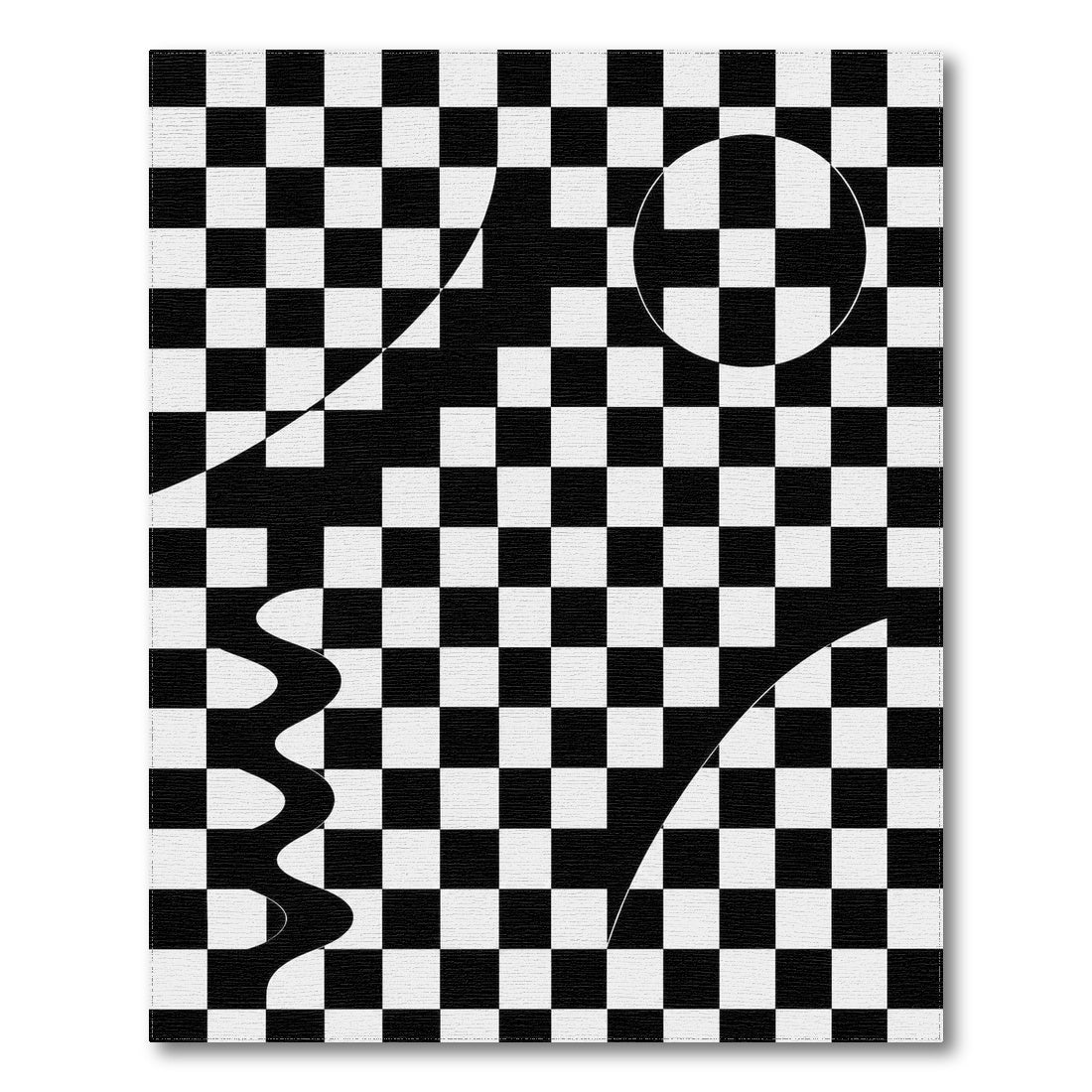 Black White Geometric Checkerboard Wave Area Rug