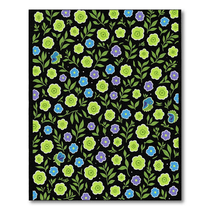 Whimsical Green Floral Garden Pattern Rug