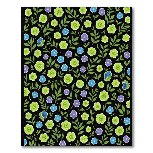 Whimsical Green Floral Garden Pattern Rug