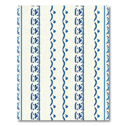 Blue White Vertical Stripe Medallion Rug