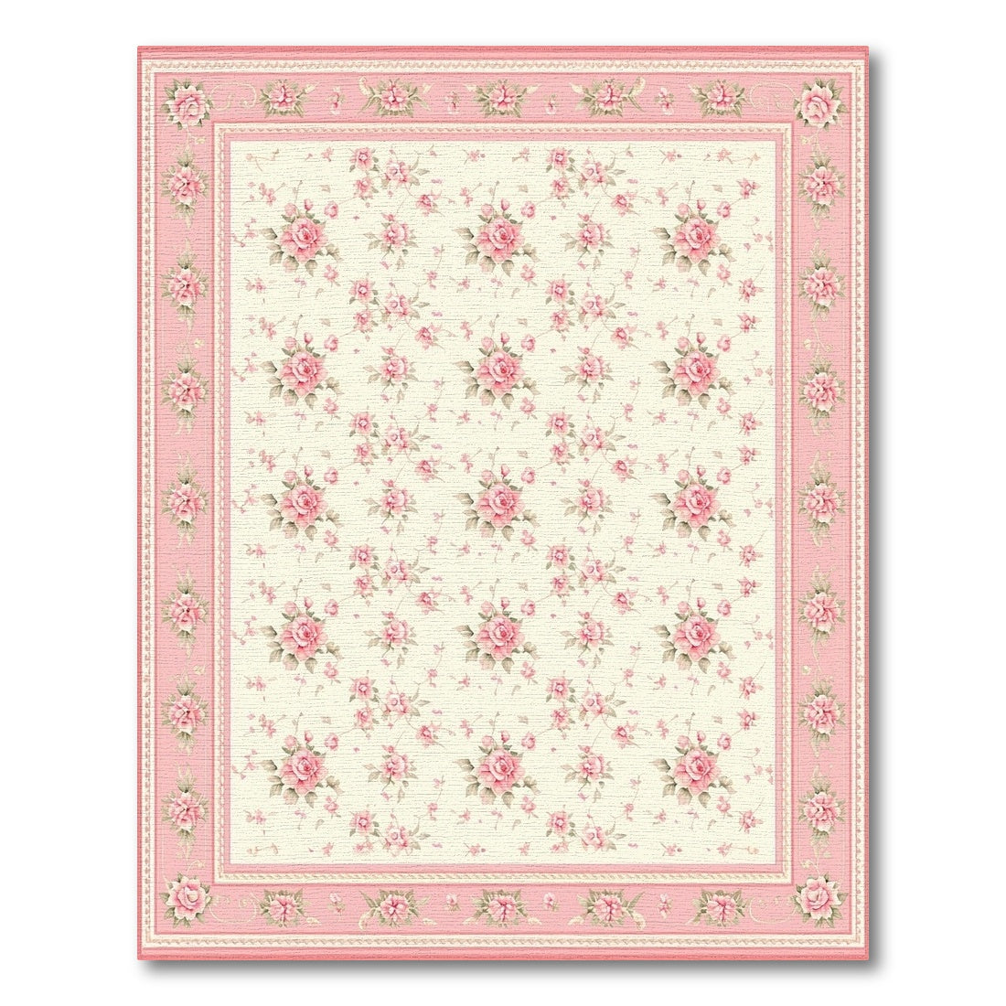 Pink Rose Floral Vintage Area Rug