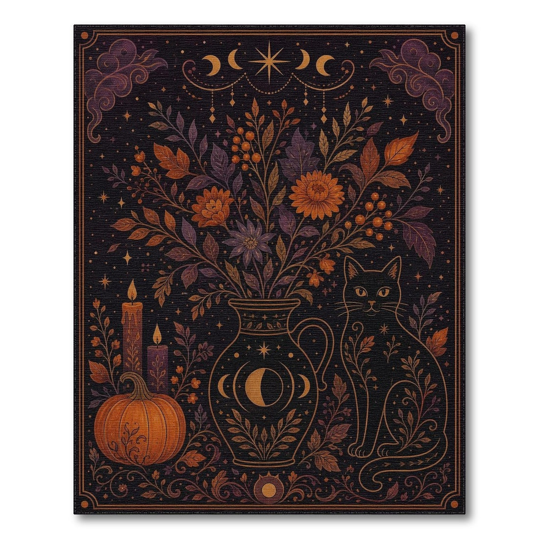 Mystical Celestial Cat Floral Area Rug