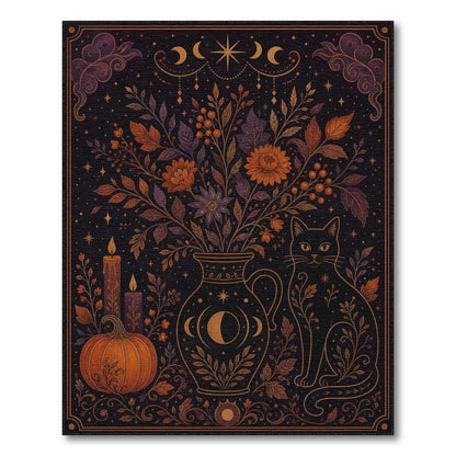 Mystical Celestial Cat Floral Area Rug