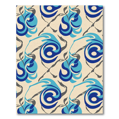 Abstract Blue Swirls Gray Branches Rug