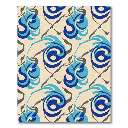 Abstract Blue Swirls Gray Branches Rug