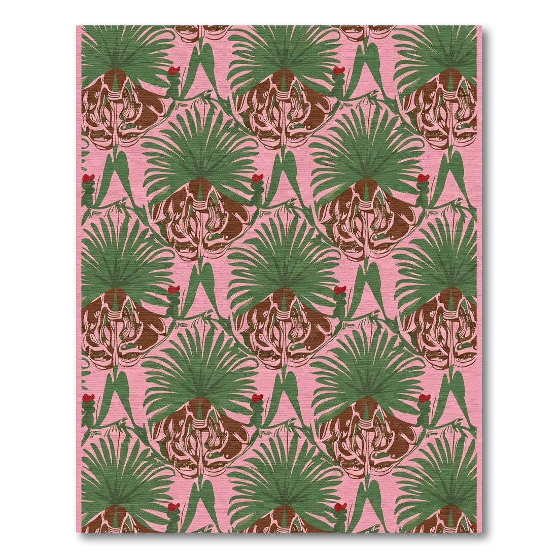Pink Green Palm Leaf Medallion Rug
