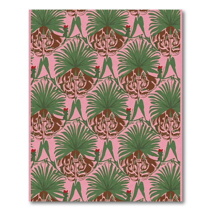Pink Green Palm Leaf Medallion Rug