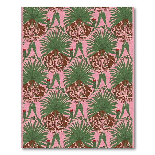 Pink Green Palm Leaf Medallion Rug