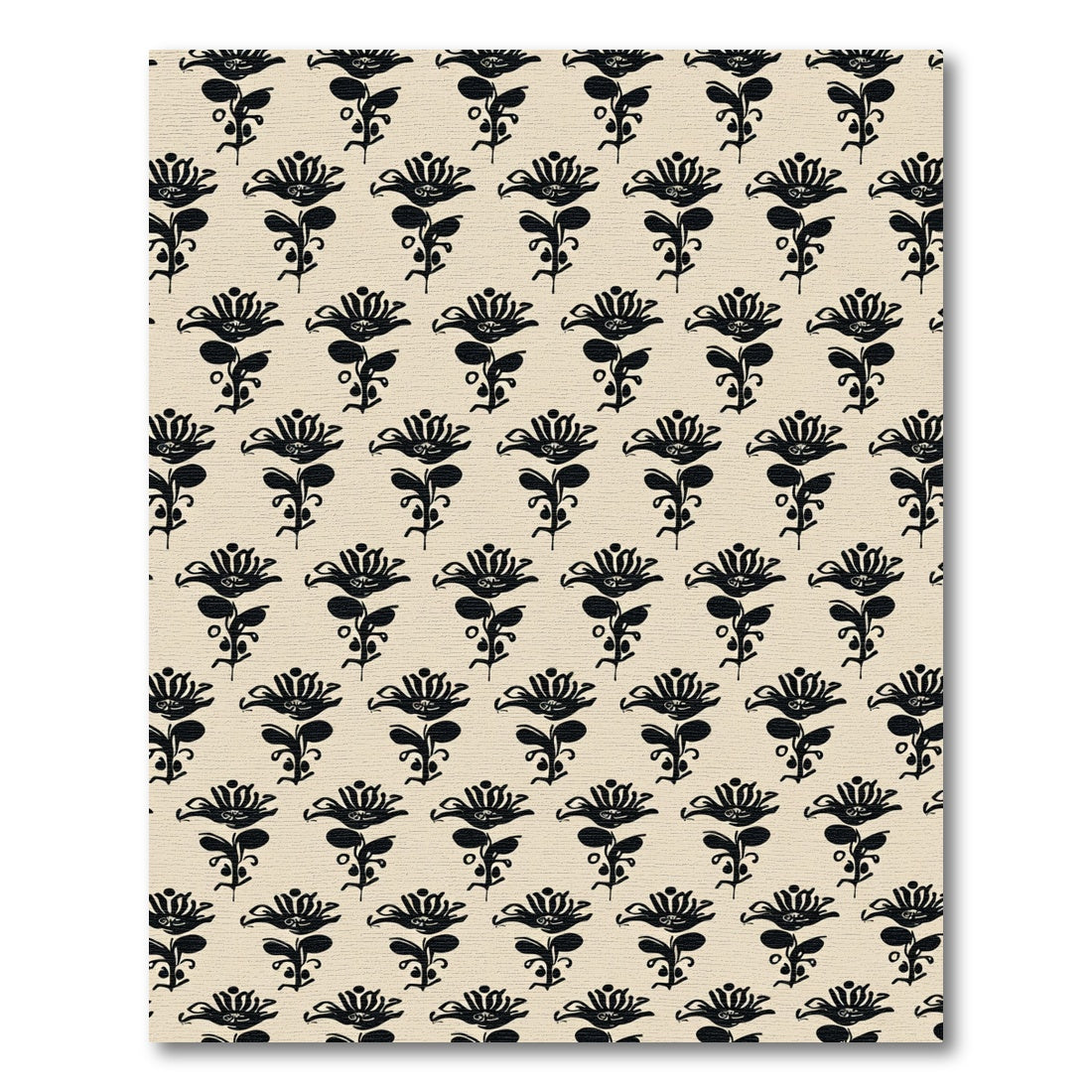 Black Floral Vine Repeat Rug